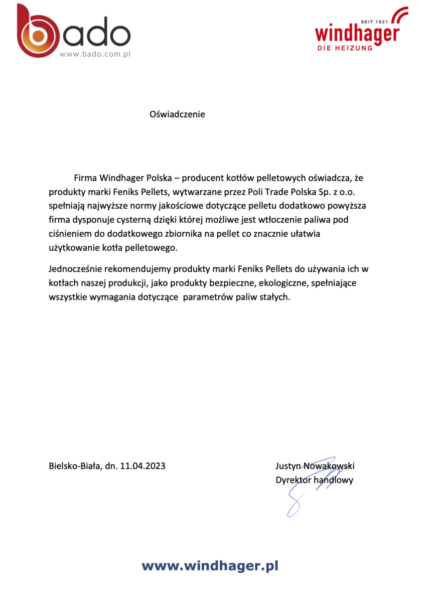 Referencja Windhanger dla Feniks Pellets Premium